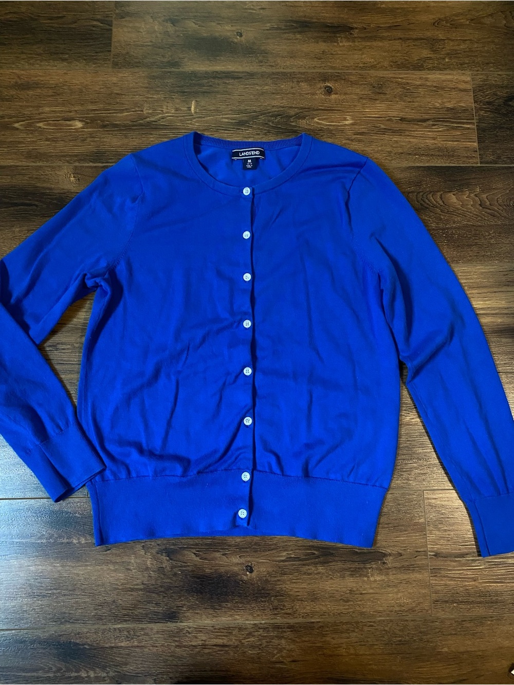 Lands’ End blue cotton cardigan size medium